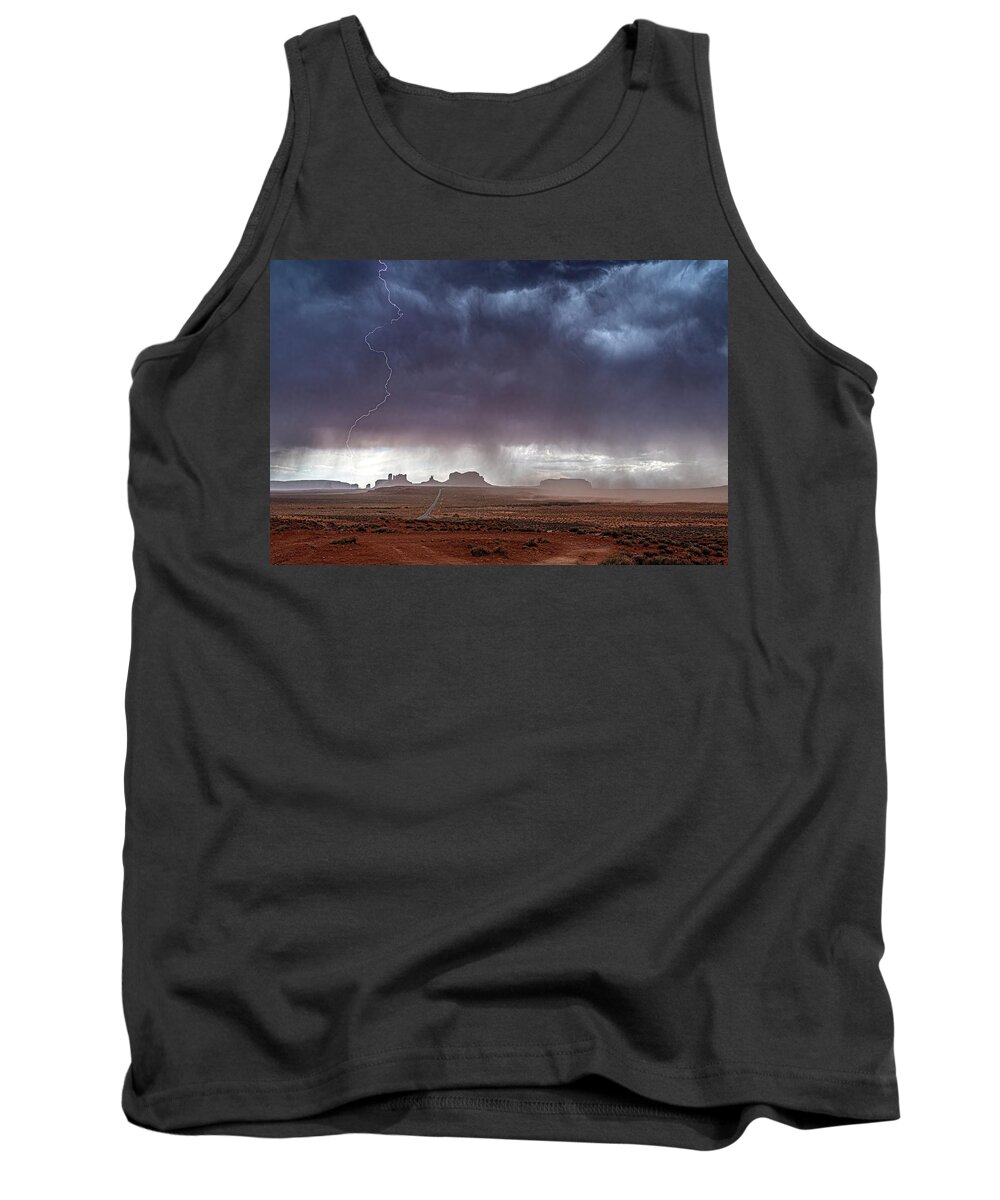 © 2022 Lou Novick All Rights Reversed Tank Top featuring the photograph Monument Valley Storm #1 by Lou Novick