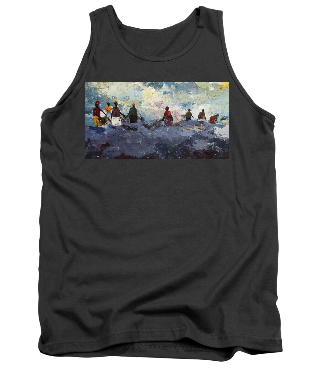 African Art Tank Top featuring the painting Morning Tide #1 by Tarizai Munsvhenga