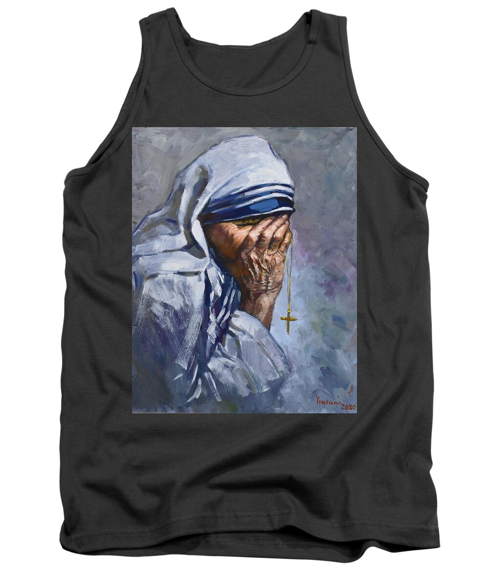 Mother Teresa Tank Top featuring the painting Mother Teresa #1 by Ylli Haruni