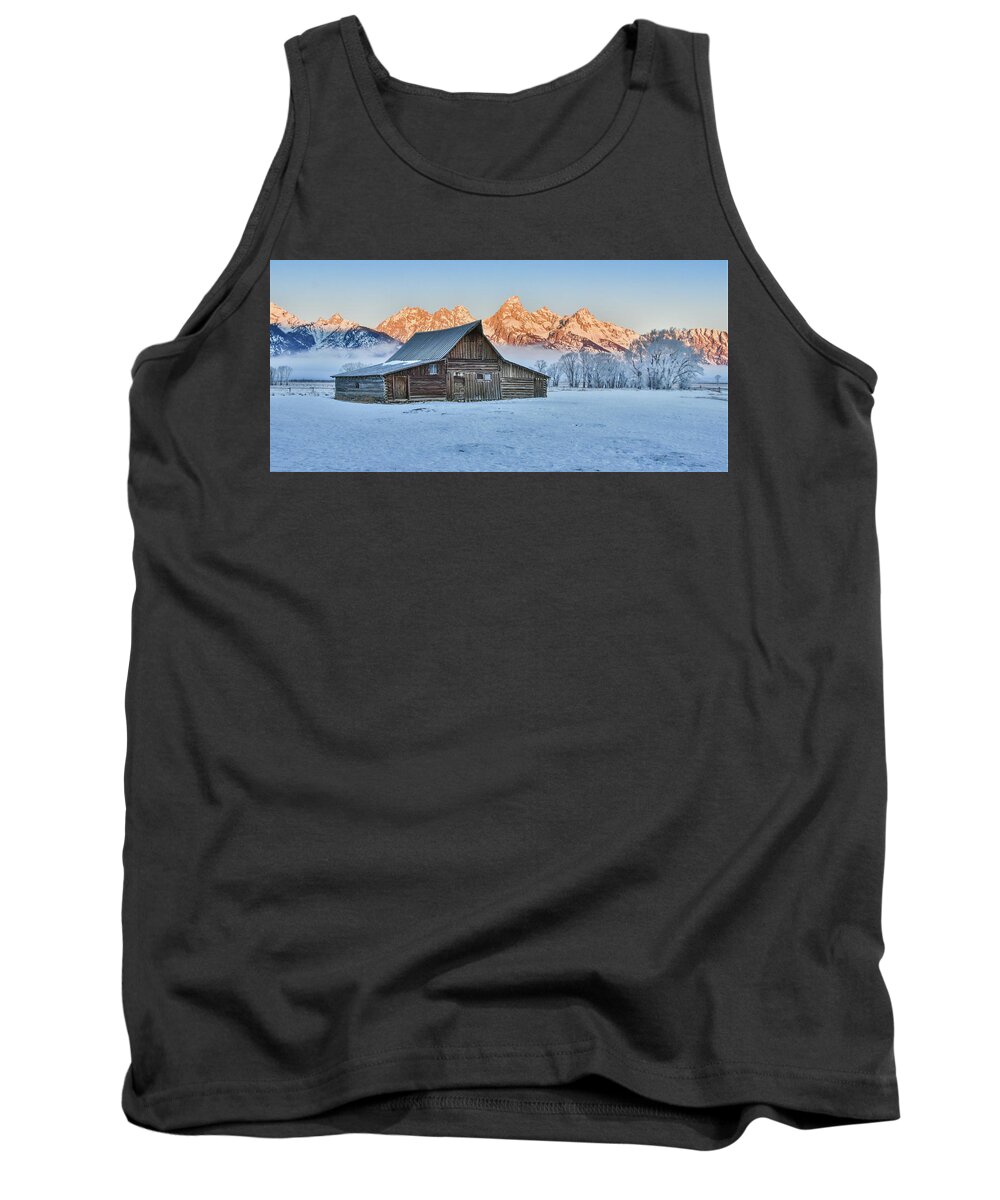 Sunrise Tank Top featuring the photograph Moulton Barn sunrise #1 by Ed Stokes