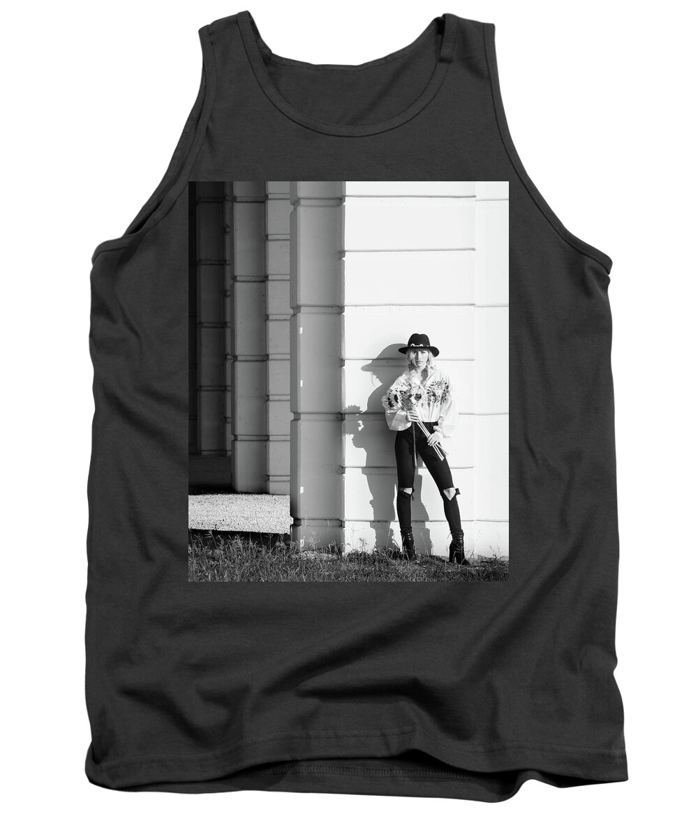 Cowgirl Tank Top featuring the photograph Sunflower Cowgirl #1 by Gerard Harrison