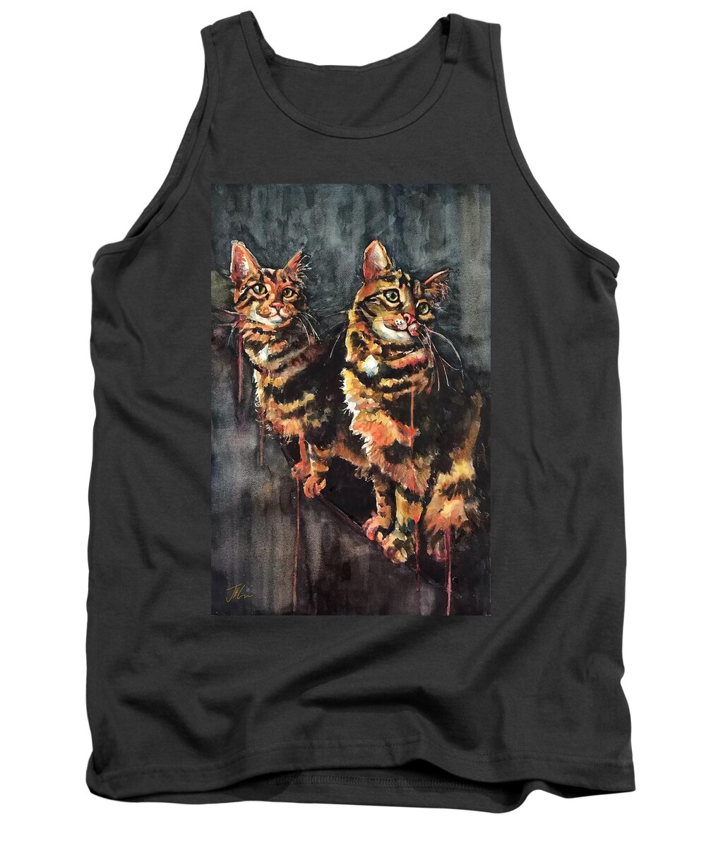 Cat Tank Top featuring the painting Tiger Stripes #1 by Judith Levins