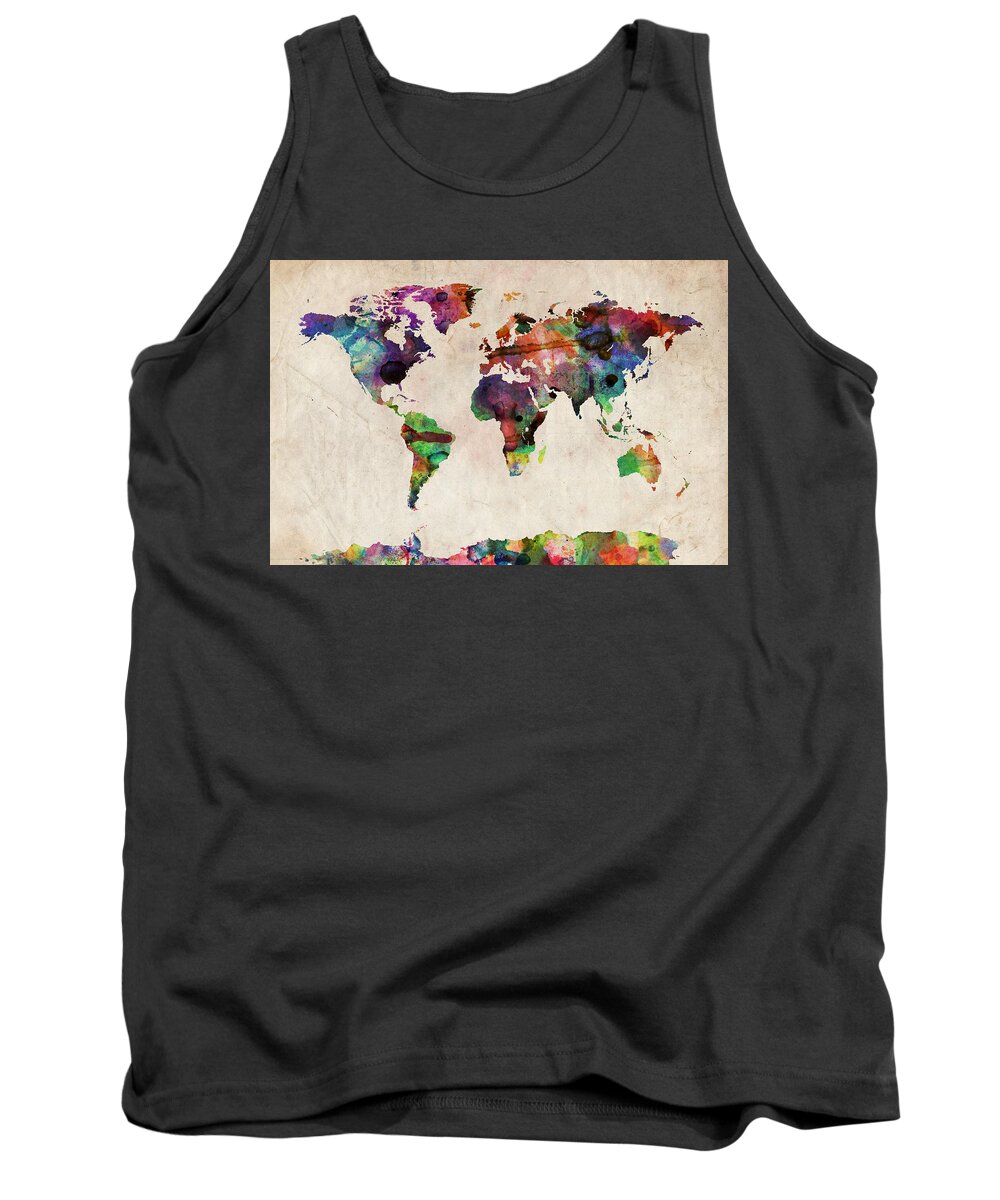Map Of The World Tank Top featuring the digital art World Map Urban Watercolor #1 by Michael Tompsett