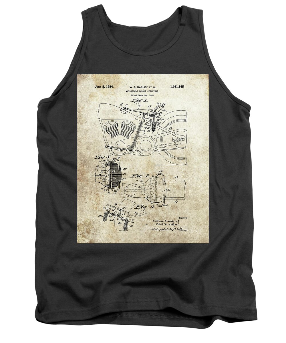 1934 Motorcycle Saddle Patent Tank Top featuring the drawing 1934 Motorcycle Saddle Patent by Dan Sproul