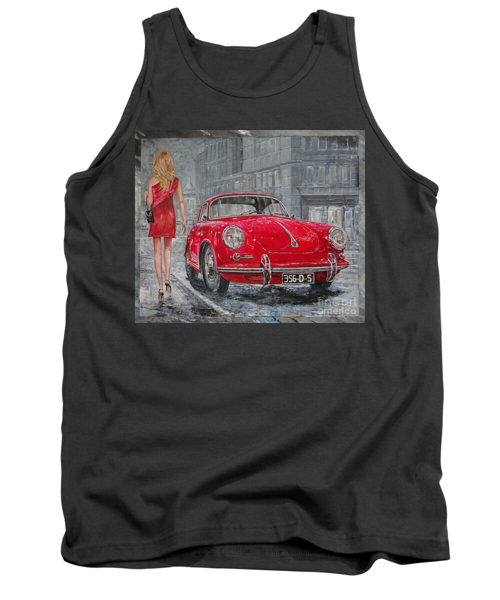 Classic Car Paintings Tank Top featuring the painting 1965 Porsche 356 c by Sinisa Saratlic