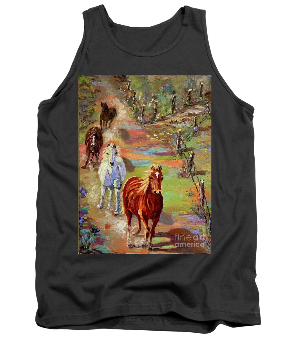 Wild Horses Tank Top featuring the painting Fences Make Bad Neighbors #3 by Patsy Walton