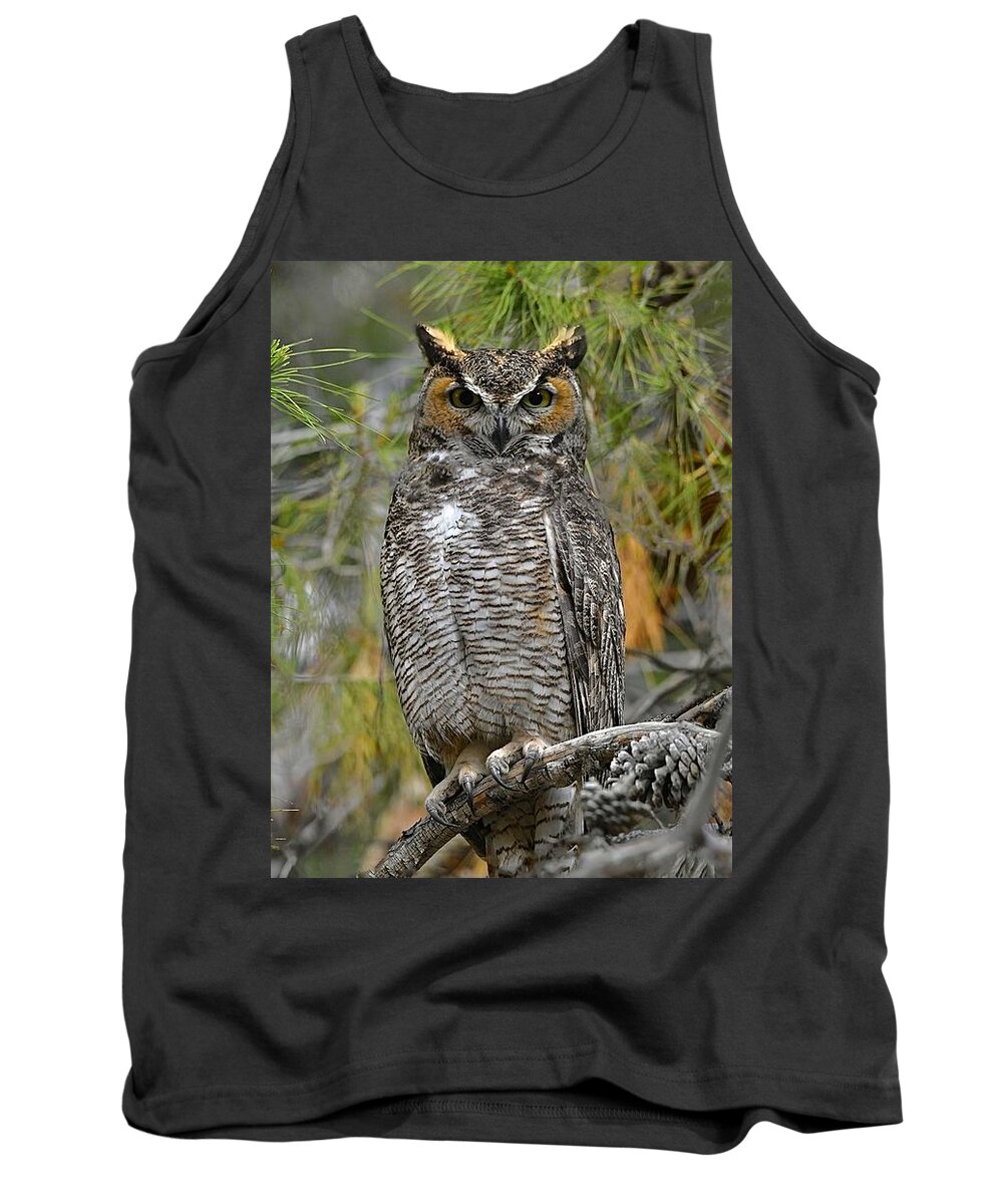 Great Horned Owl Tank Top featuring the digital art Great Horned Owl #23 by Tammy Keyes