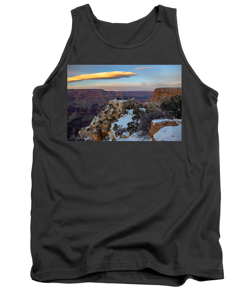 Clouds Sunset Shadows Arizona Grand Canyon Cliffs Colorful Rock Tank Top featuring the photograph Grand Canyon Winter View #3 by Geno Lee
