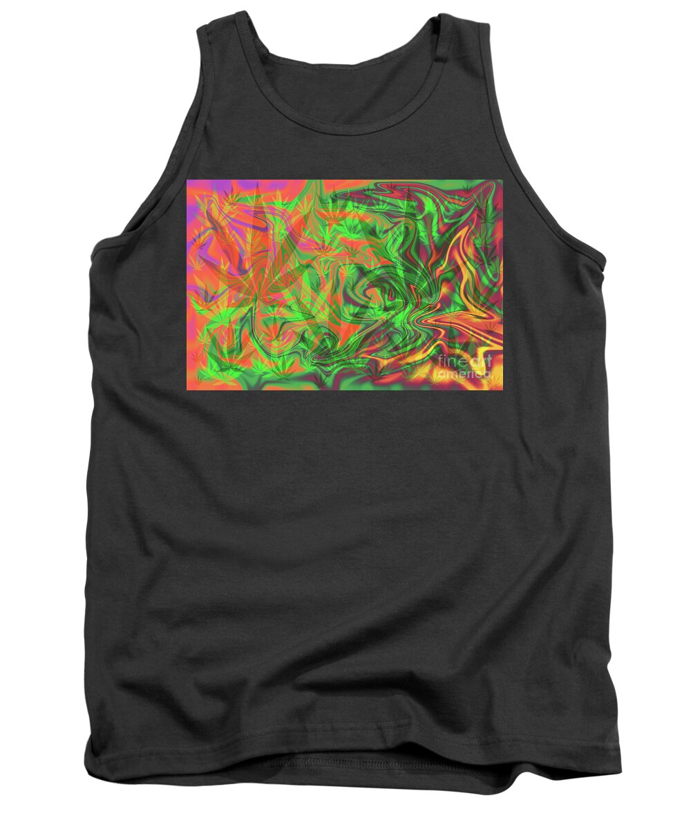 Leaves Tank Top featuring the digital art Psychedelic Cannabis Leaf #3 by Jonathan Welch