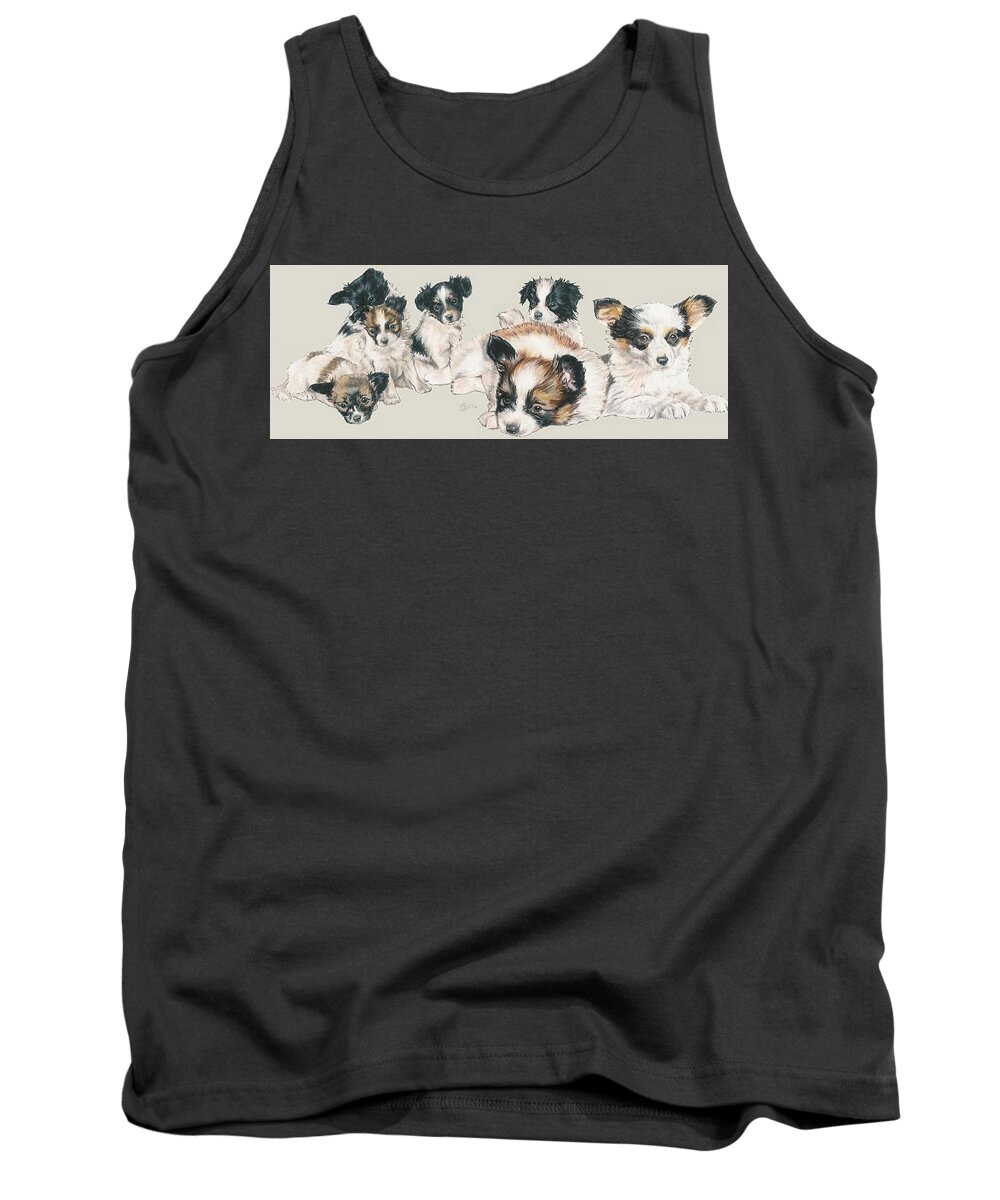 Toy Group Tank Top featuring the mixed media Papillon Puppies by Barbara Keith