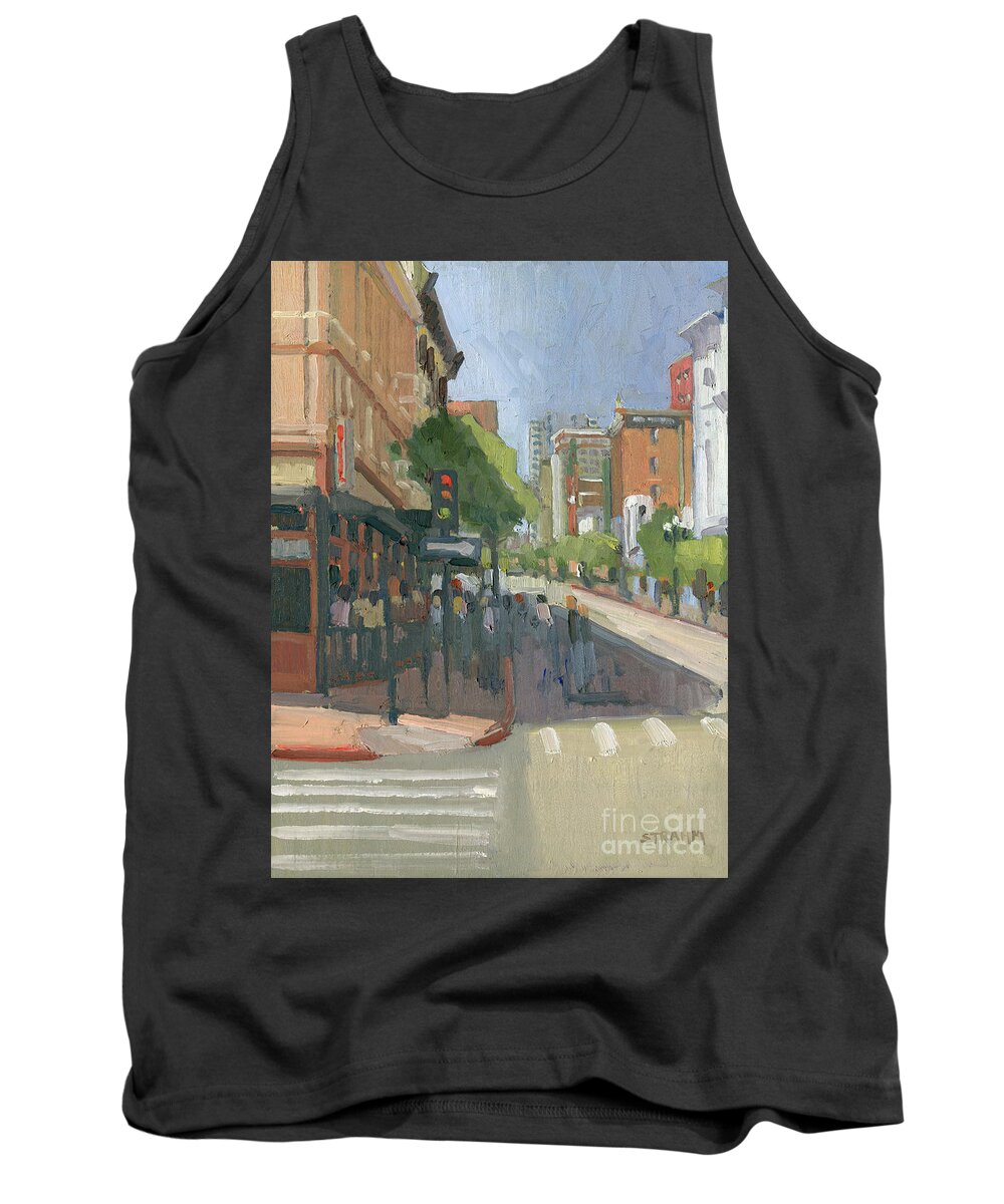 Gaslamp Tank Top featuring the painting 5th and G, In the Gaslamp District, San Diego by Paul Strahm
