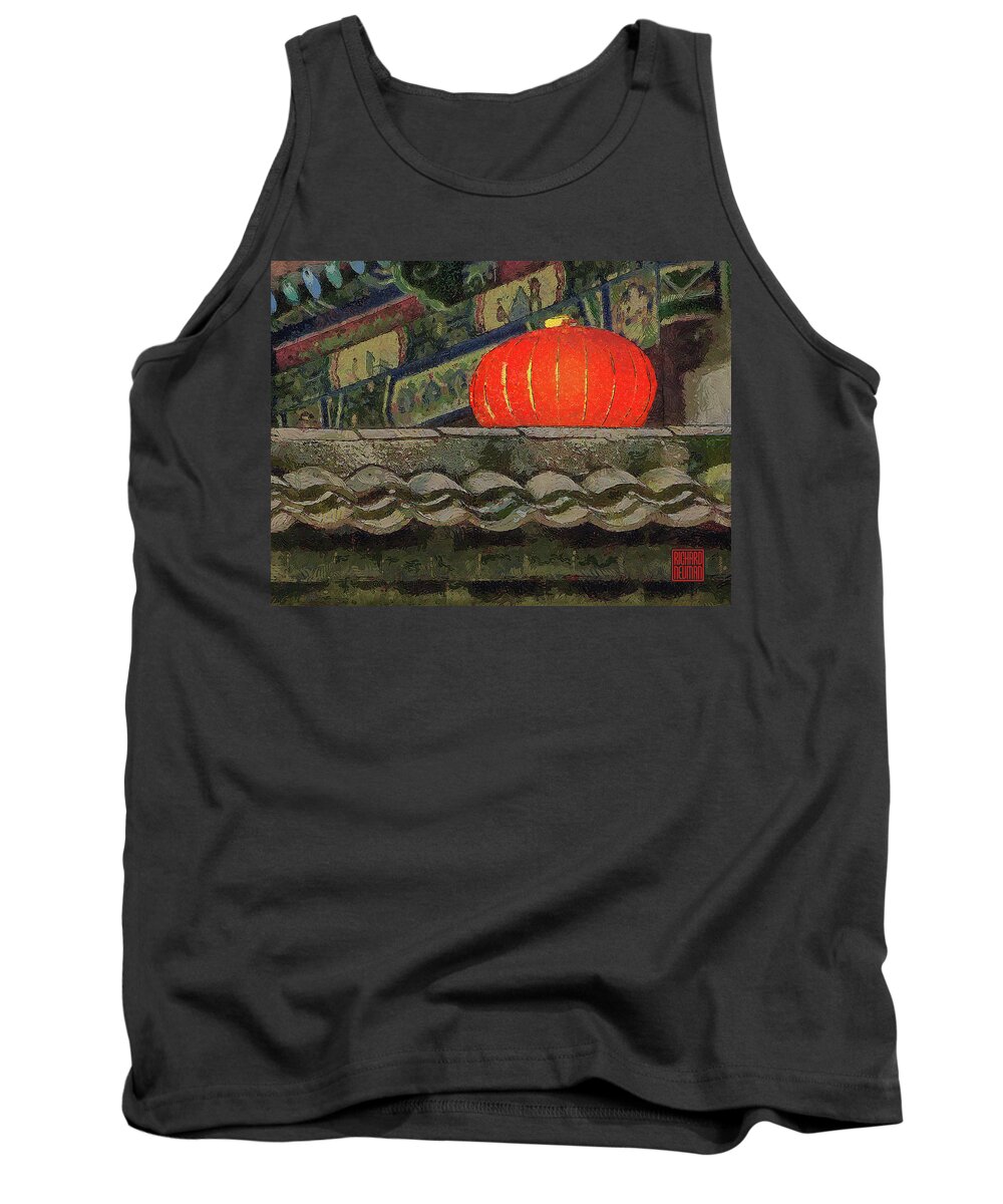 Architecture Tank Top featuring the mixed media 821 Architectural Abstract Red Lantern Temple, Small Wild Goose Pagoda, Xian, China by Richard Neuman Architectural Gifts