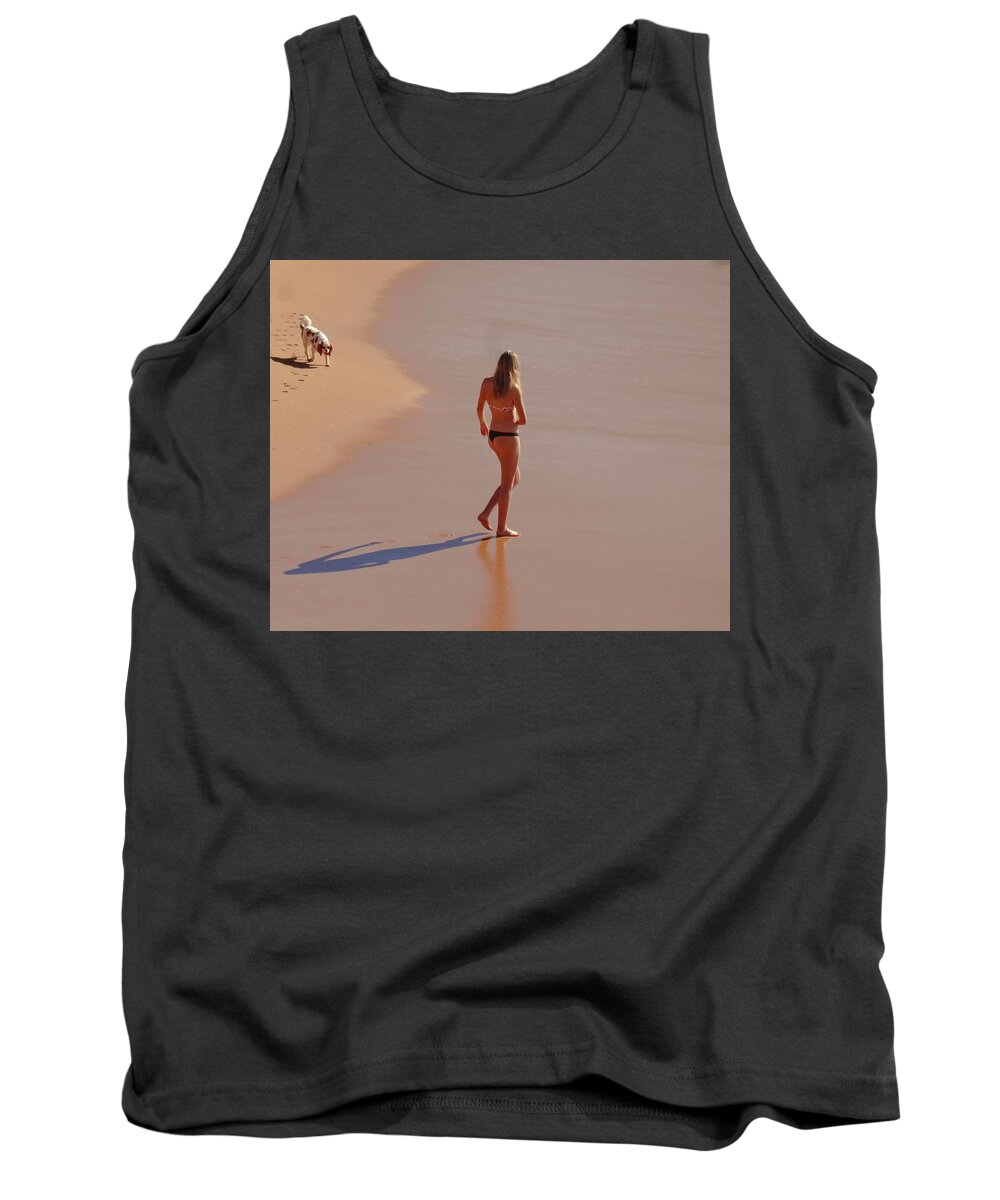 Beach Tank Top featuring the photograph A Beauty and The Dog by Andre Petrov