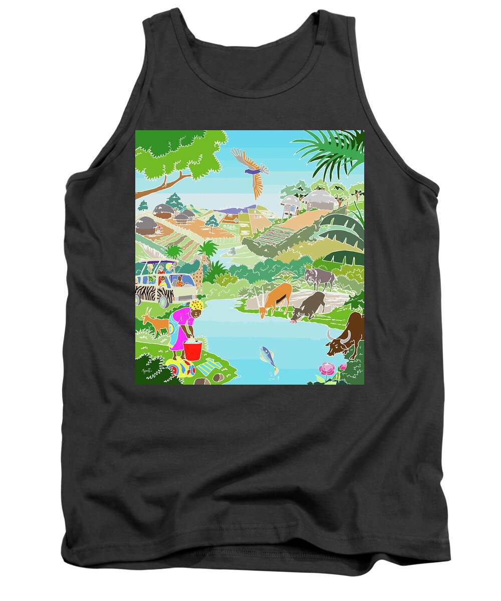 Illustration Tank Top featuring the mixed media Adventure by Anthony Mwangi