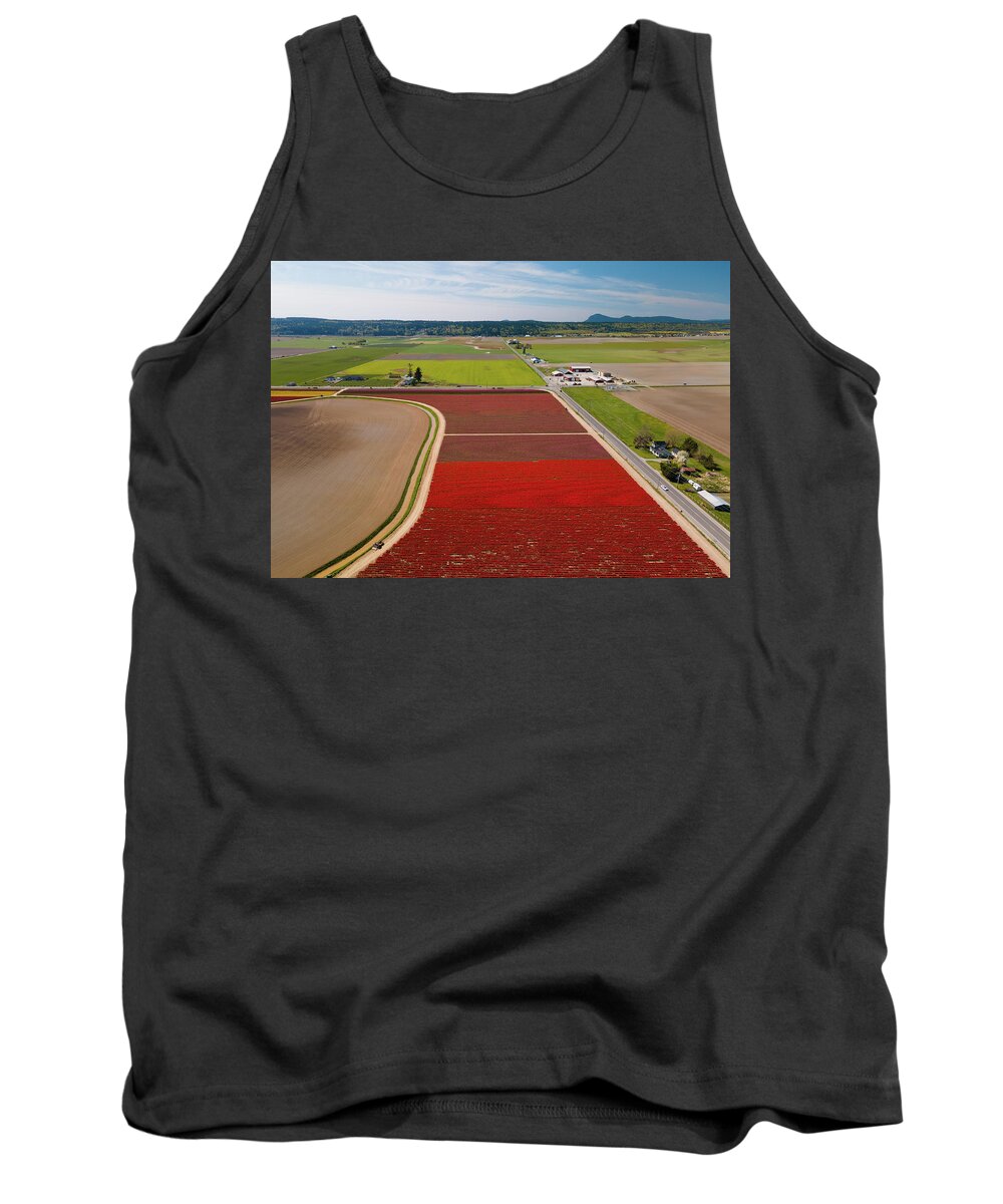 Skagit Valley Tulips Tank Top featuring the photograph Aerial Tulips5 by Michael Rauwolf