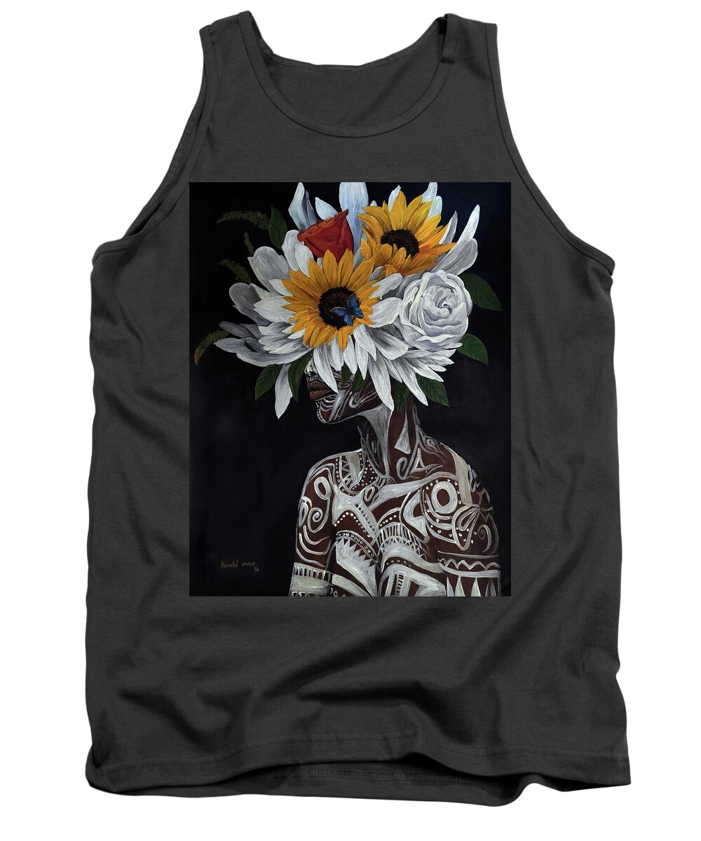 Rmo Tank Top featuring the painting African Blossom by Ronnie Moyo