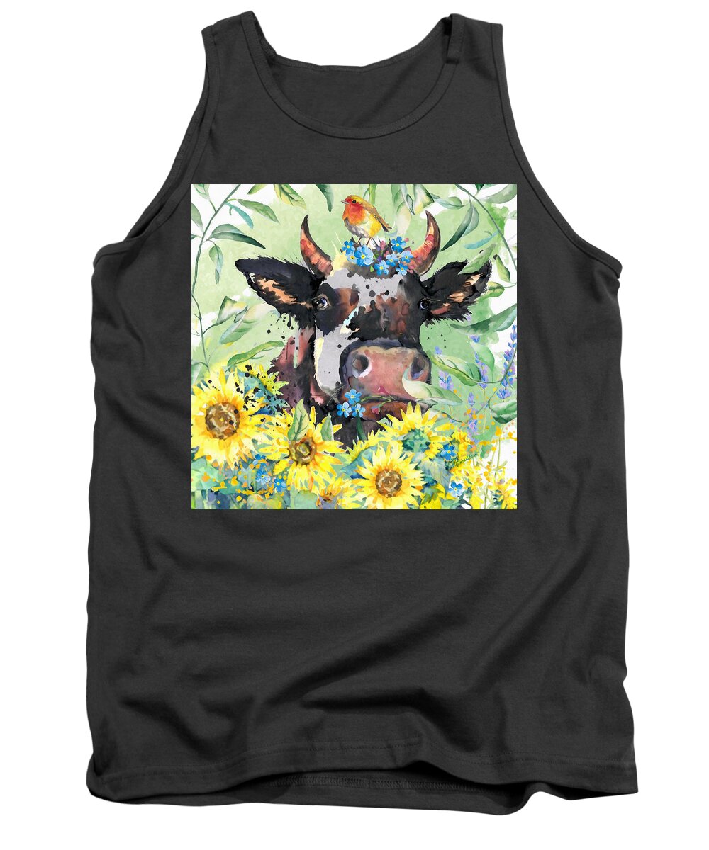 Cow Tank Top featuring the mixed media All Cows Are Beautiful by Olga Hamilton