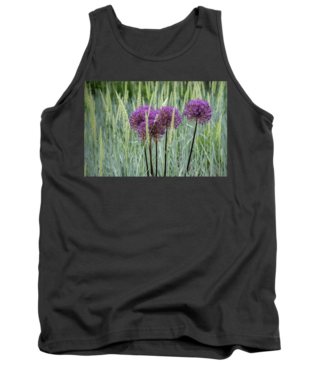 Dow Gardens Tank Top featuring the photograph Allium in the Weeds by Robert Carter