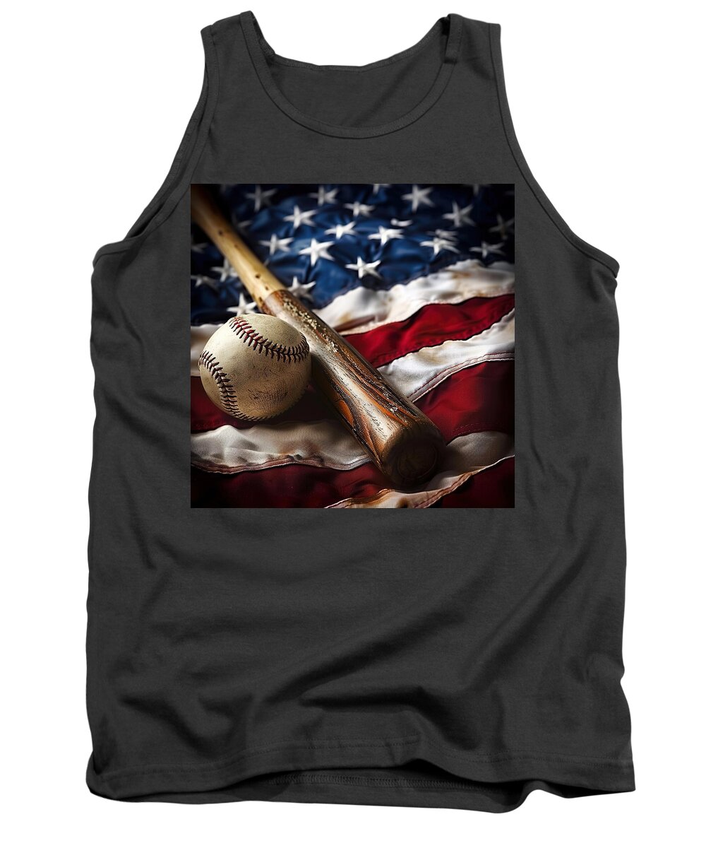 Baseball Tank Top featuring the digital art American Flag And Baseball 2 by Athena Mckinzie