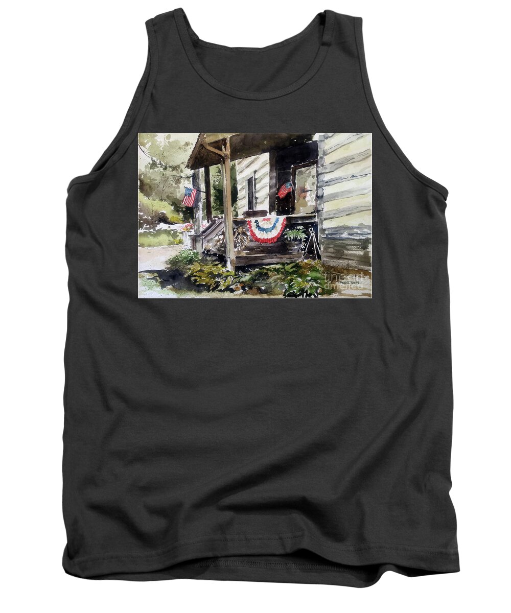 American Flags And Red Tank Top featuring the painting Americana by Monte Toon