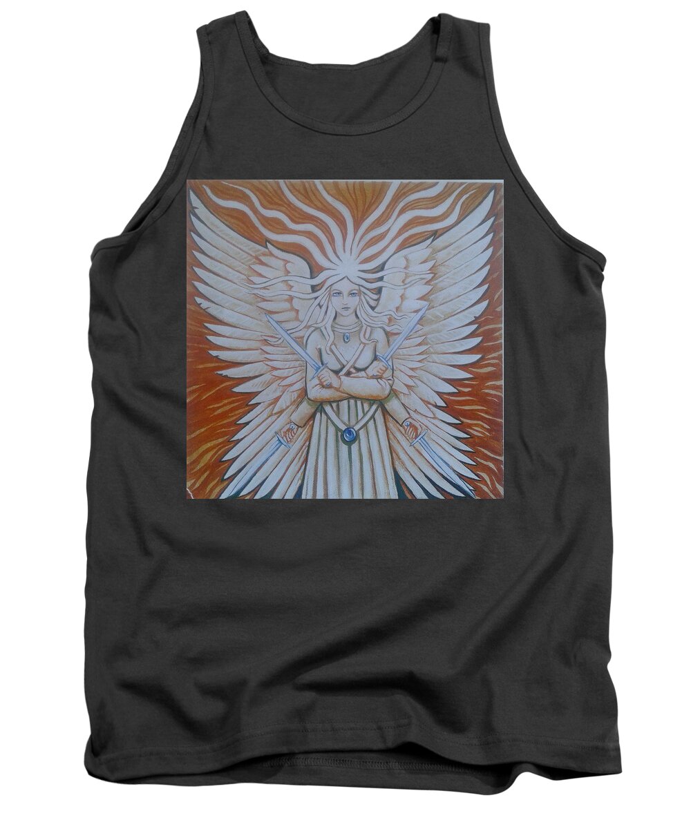 Angel Tank Top featuring the painting Angel Sword, Angel Word by James RODERICK