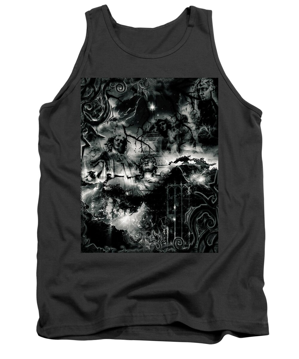 Angels Tank Top featuring the digital art Angels In Gothica BW by Michael Damiani