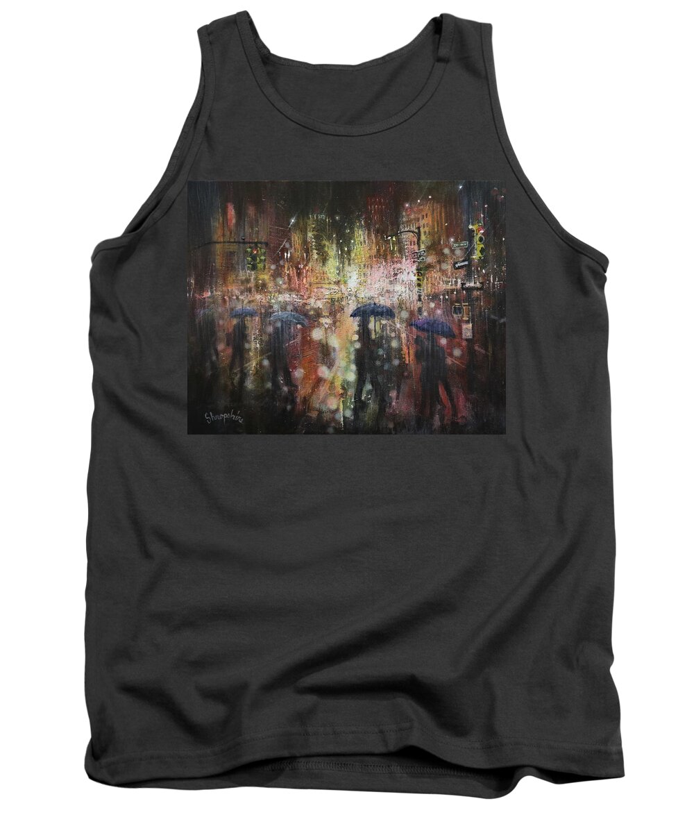 City At Night Tank Top featuring the painting Another Stormy Night by Tom Shropshire