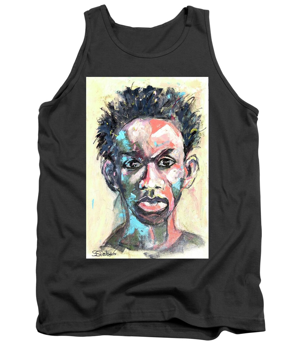 Male Face Tank Top featuring the painting Are We There Yet by Sharon Sieben