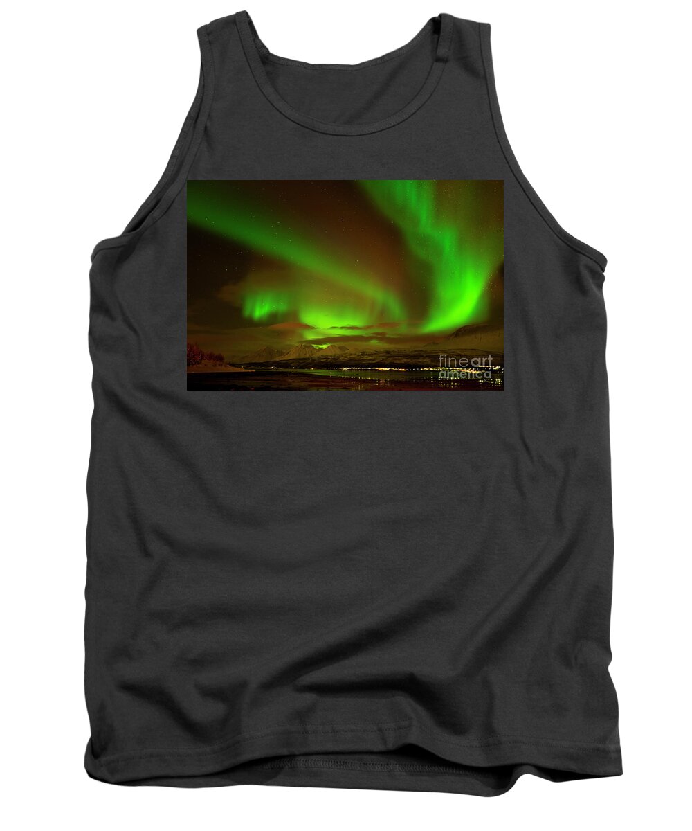 Northern Lights Tank Top featuring the photograph Aurora borealis or northern lights ,Lyngen Alps, North Norway by Neale And Judith Clark