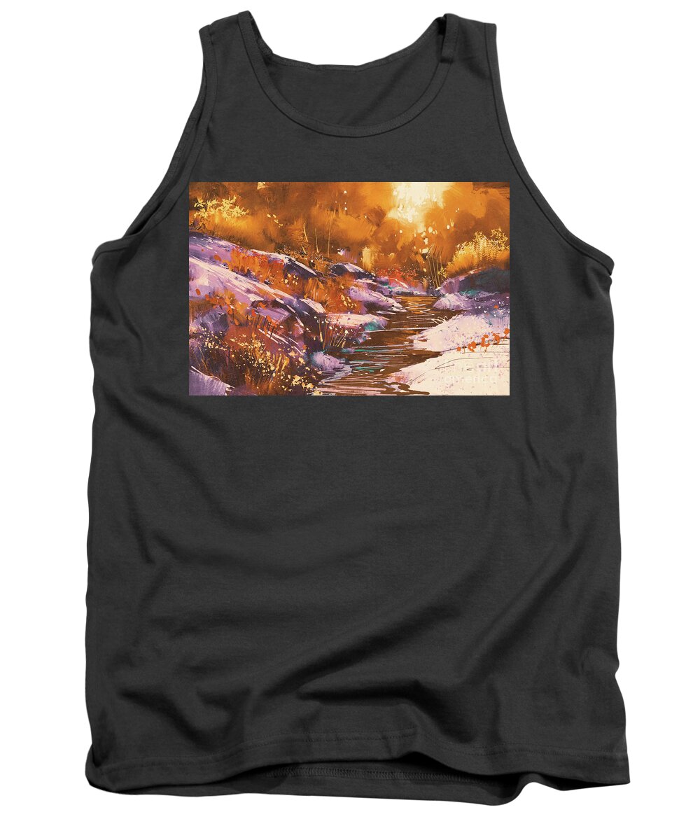 Abstract Tank Top featuring the painting Autumn Creek by Tithi Luadthong