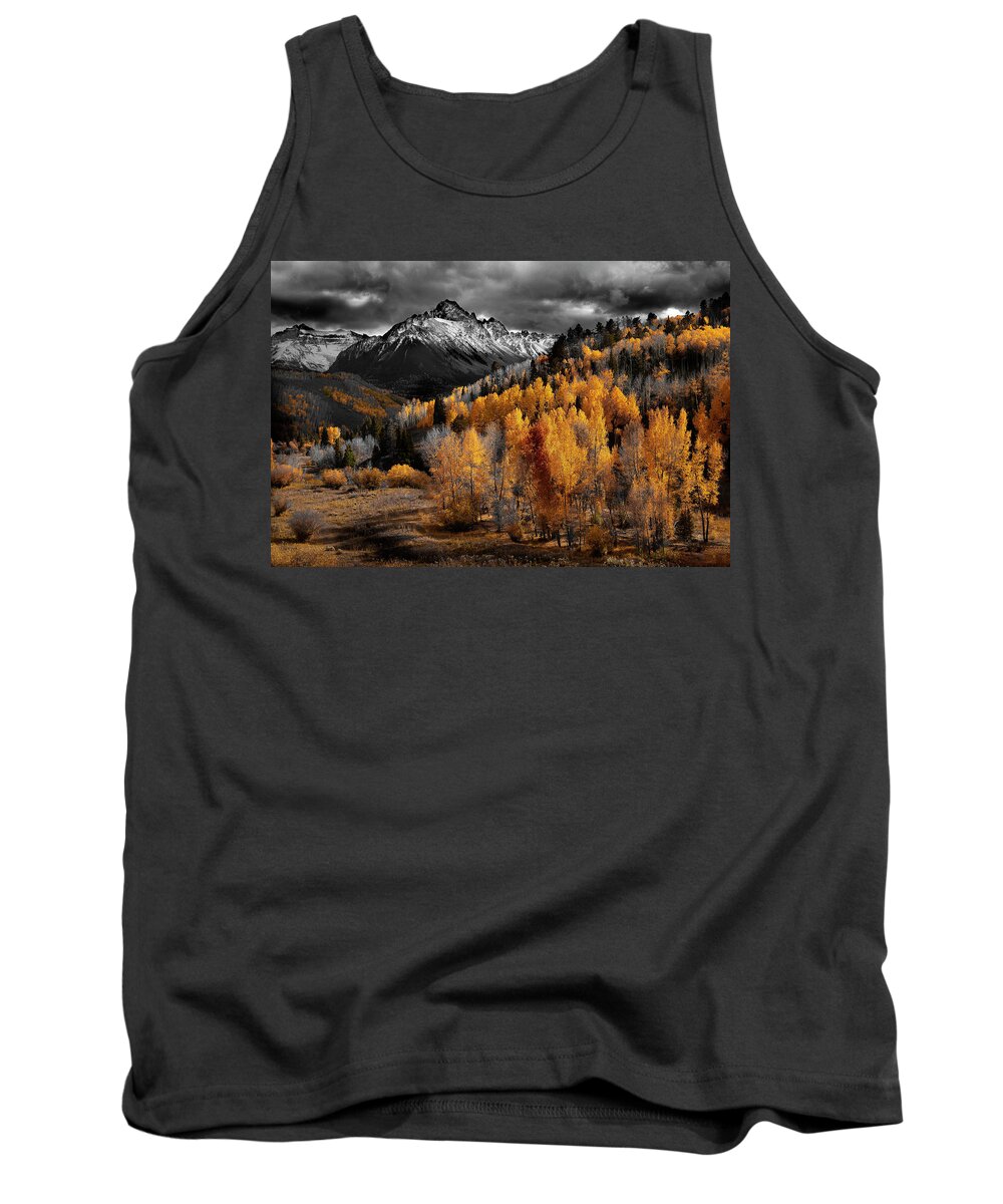 Aspens Tank Top featuring the photograph Autumn Mountains Black and White and Color Study D by David Chasey