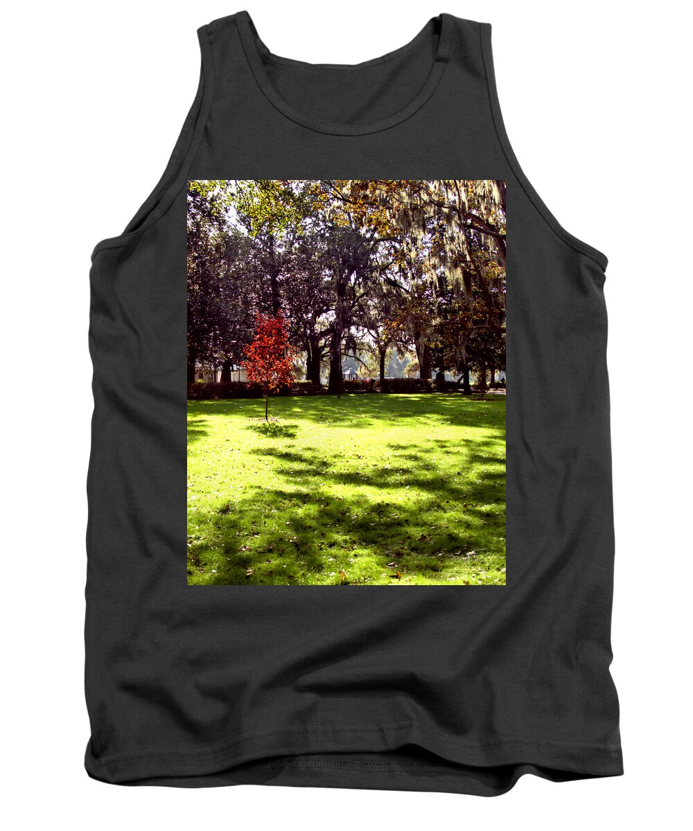 Forsyth Park Tank Top featuring the photograph Autumn Red by Theresa Fairchild