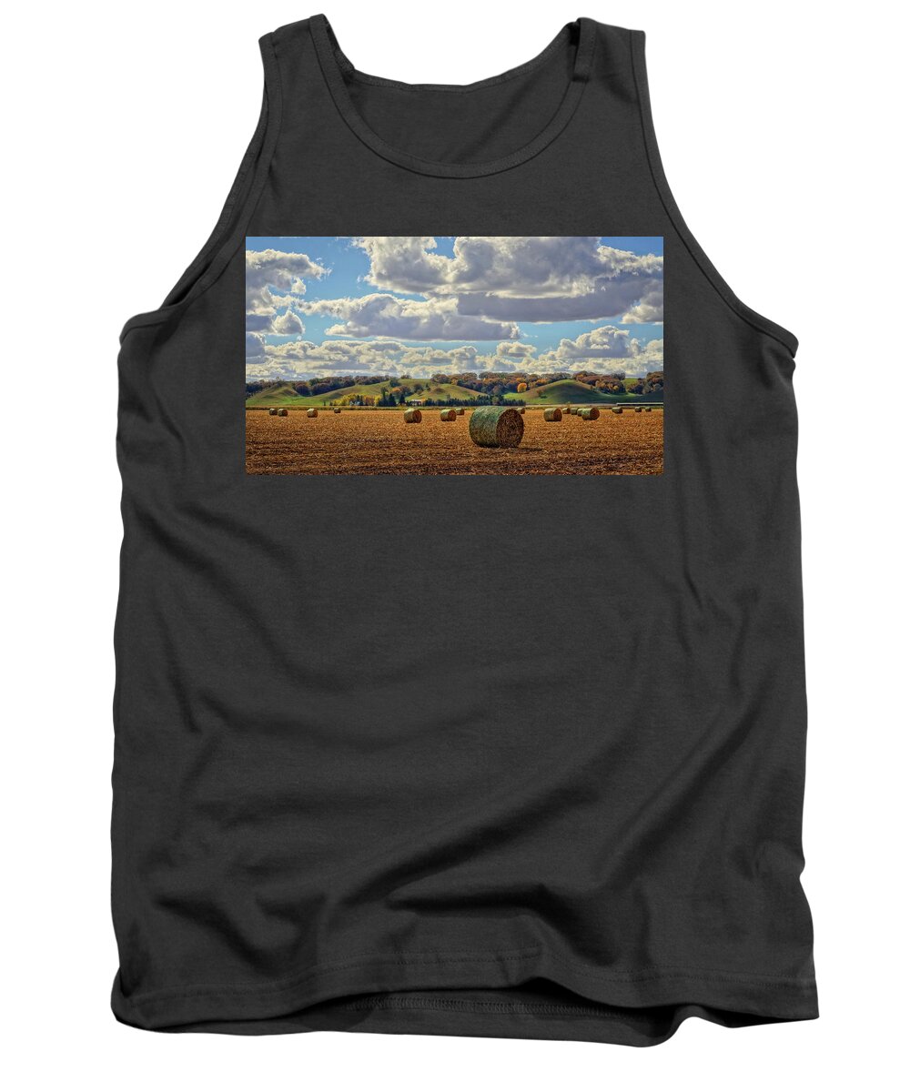 Landscape Tank Top featuring the photograph Autumn Valley Bales by Bruce Morrison