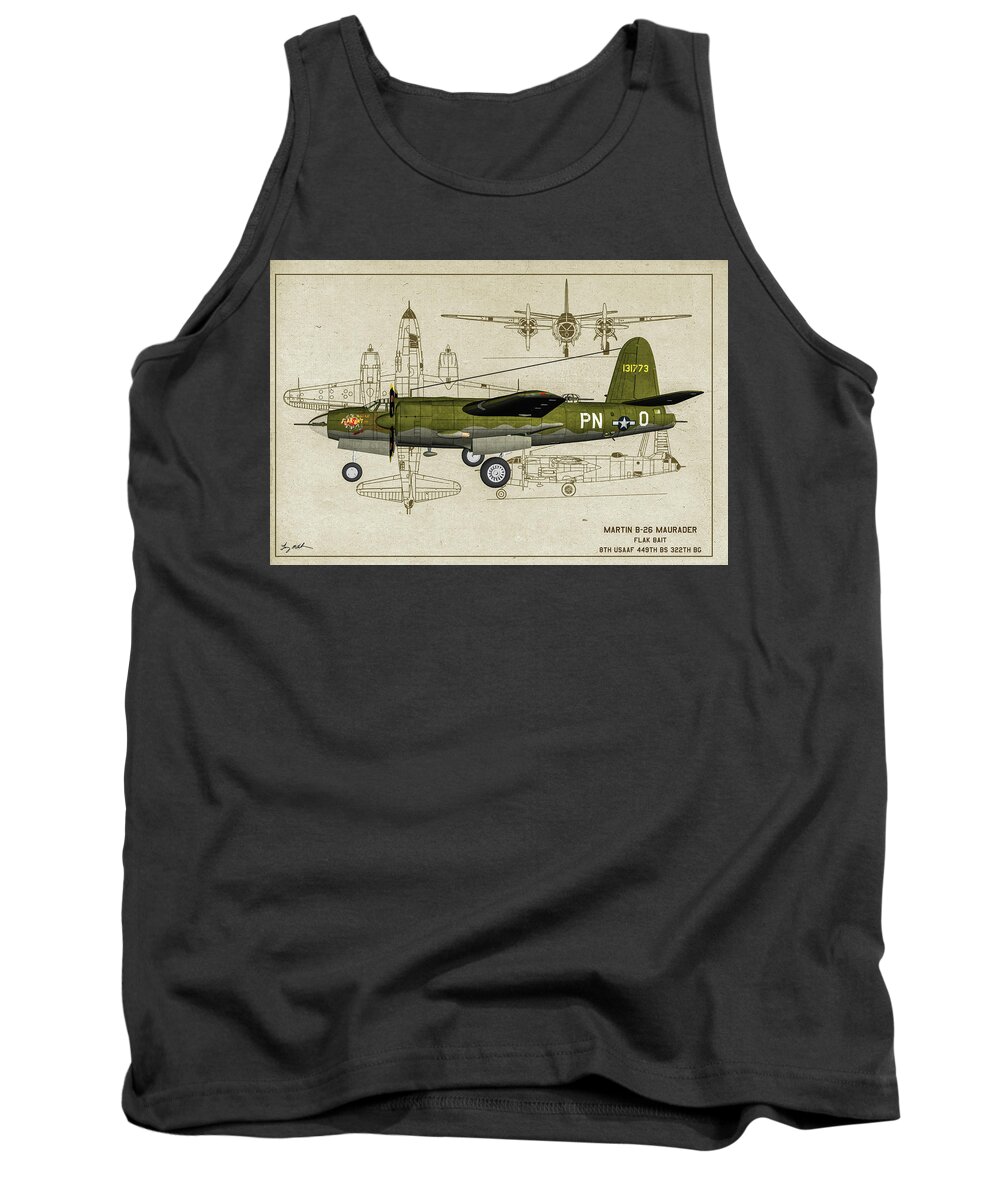 Martin B-26 Marauder Tank Top featuring the photograph B-26 Flak Bait Profile Art by Tommy Anderson