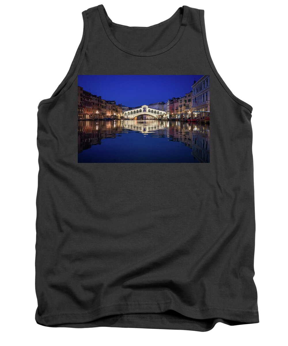 Notte Tank Top featuring the photograph B0008180 - Night Reflections of Rialto Bridge by Marco Missiaja