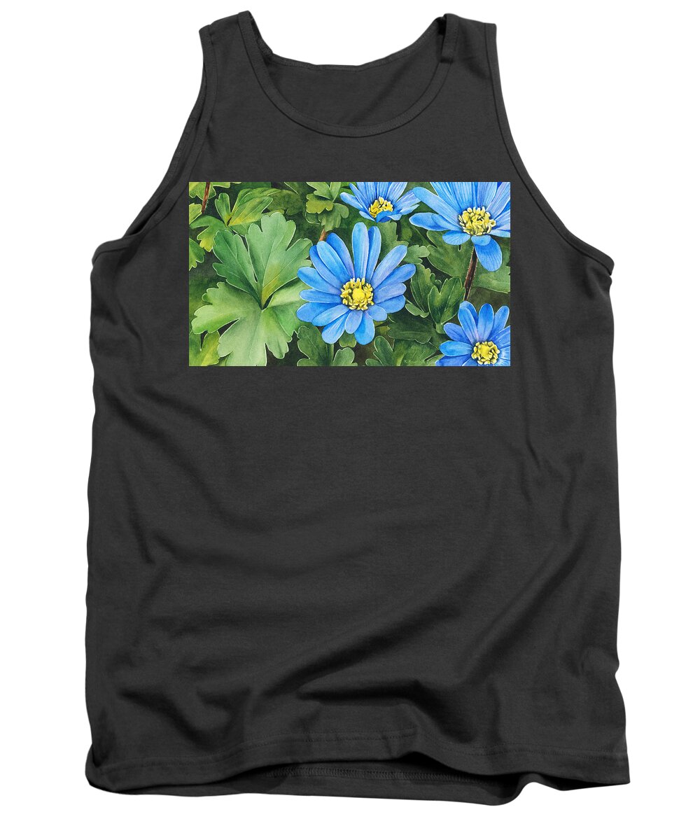 Anemone Tank Top featuring the painting Balkan Anemone by Espero Art
