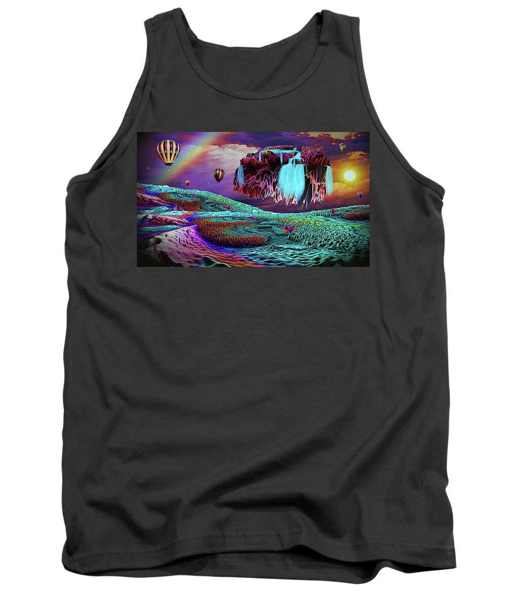 Art Tank Top featuring the digital art Balloon Adventure Over Neverend Isle by Artful Oasis