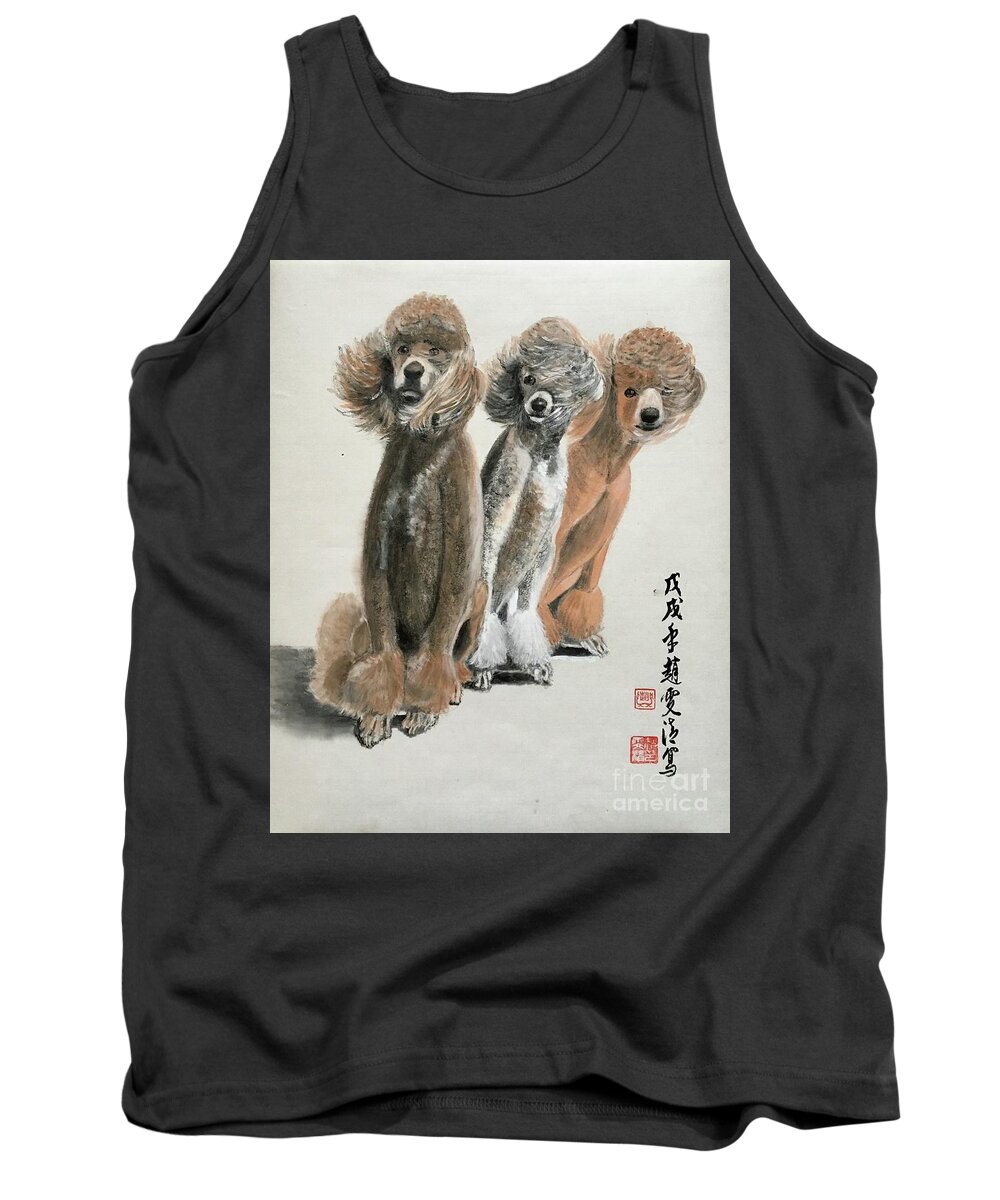 Poodle Portrait Dog Tank Top featuring the painting Be In The Same Boat by Carmen Lam