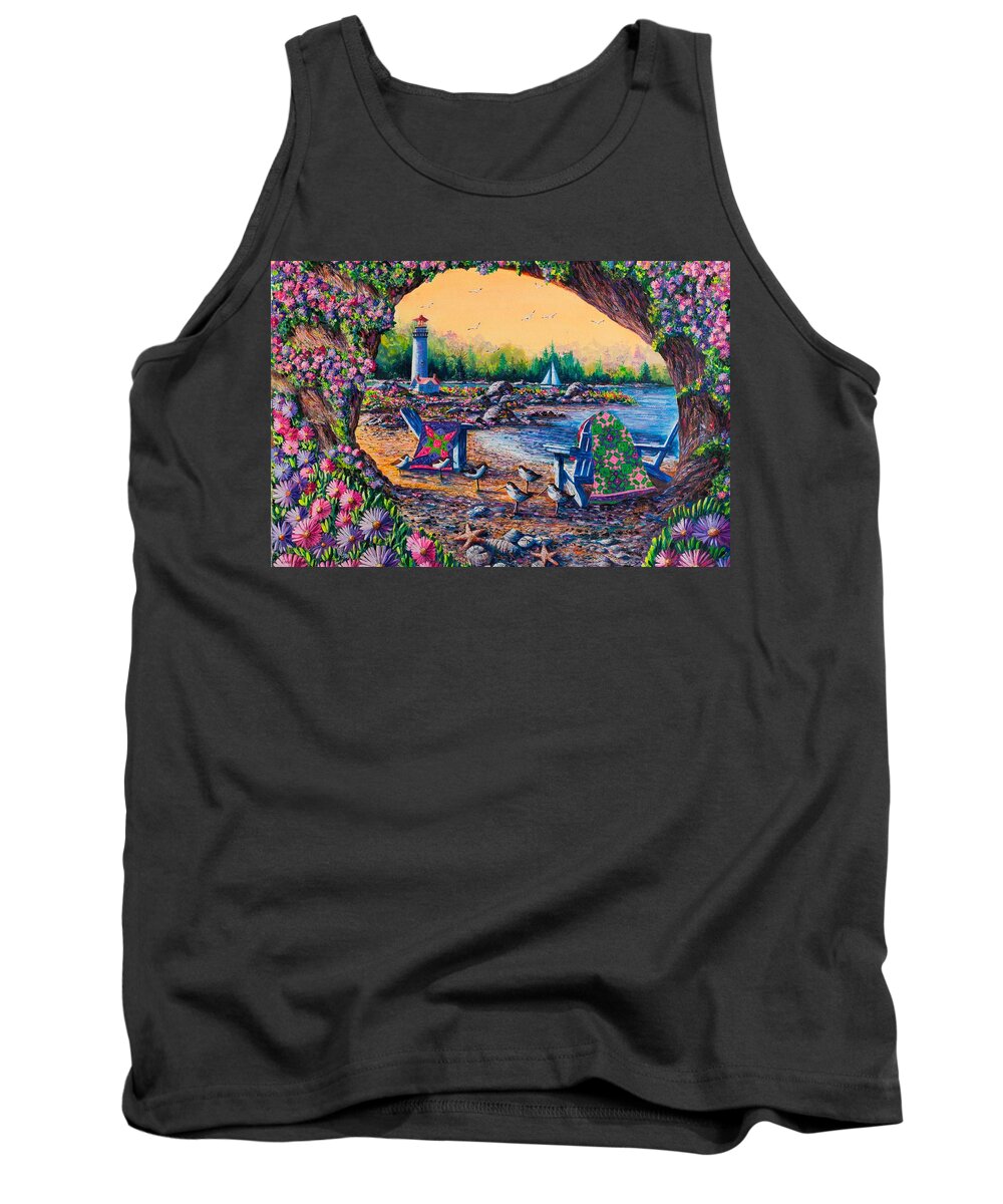 Beach Tank Top featuring the painting Beach Cave Flowers in Spring by Diane Phalen
