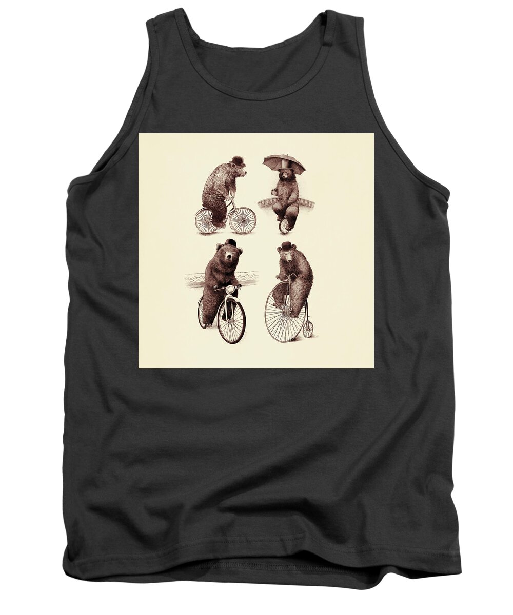 Bears Tank Top featuring the drawing Bears on Bicycles by Eric Fan