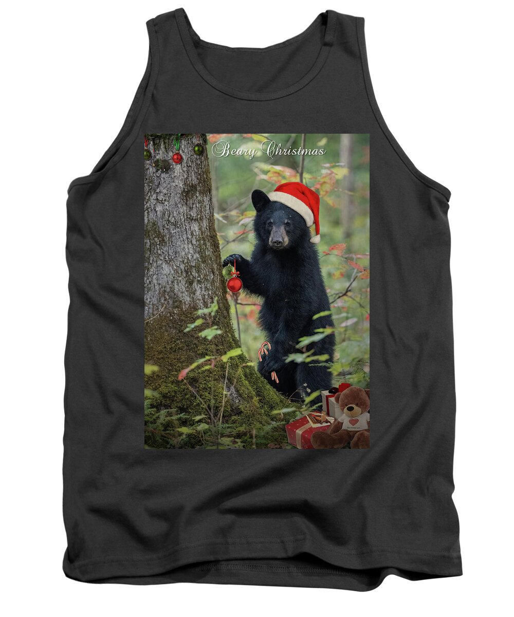 Bear Tank Top featuring the photograph Beary Christmas Card by Everet Regal