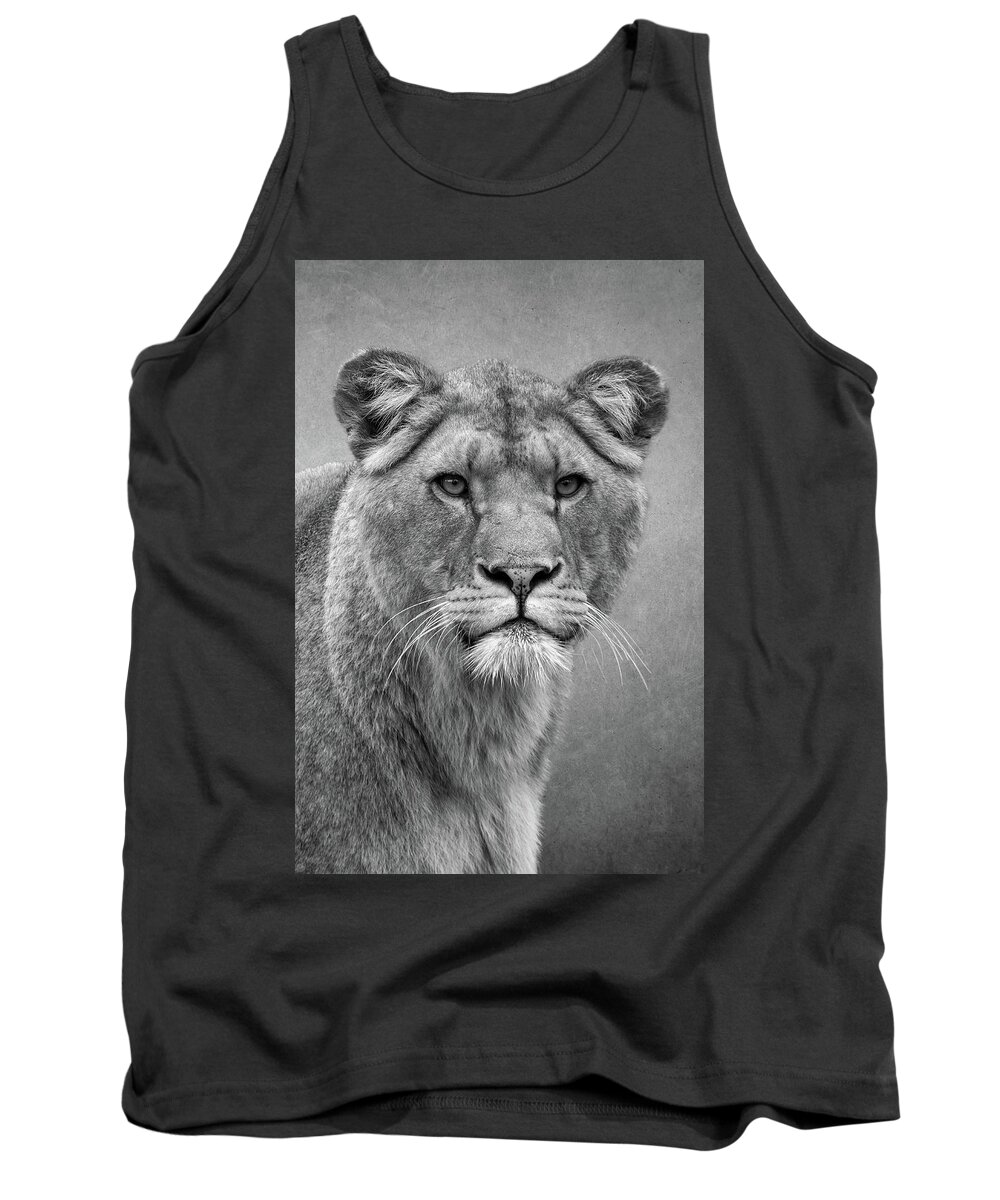 Lions Tank Top featuring the digital art Beautiful lioness in black and white by Marjolein Van Middelkoop