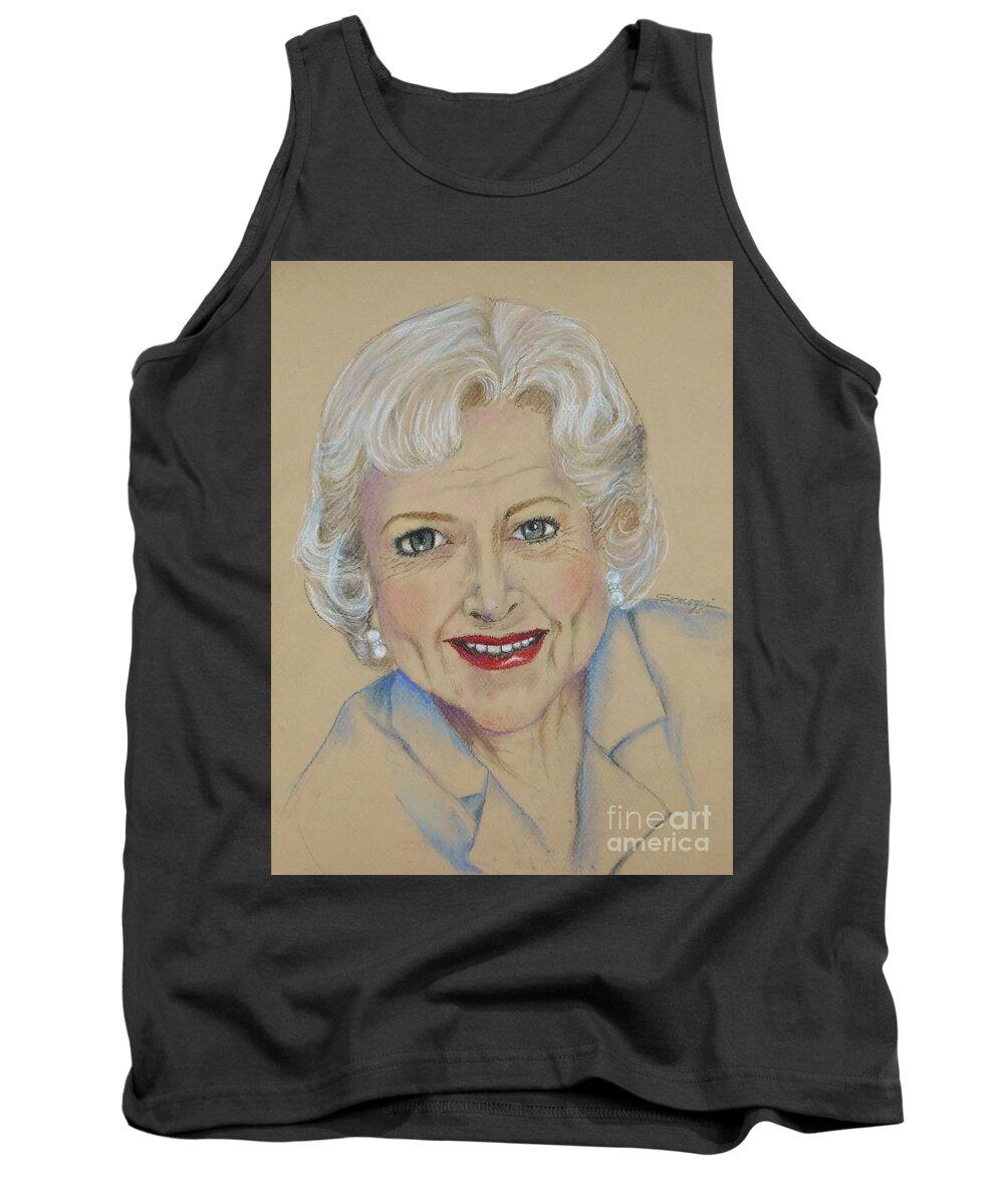 Betty White Tank Top featuring the drawing Betty White by Jayne Somogy
