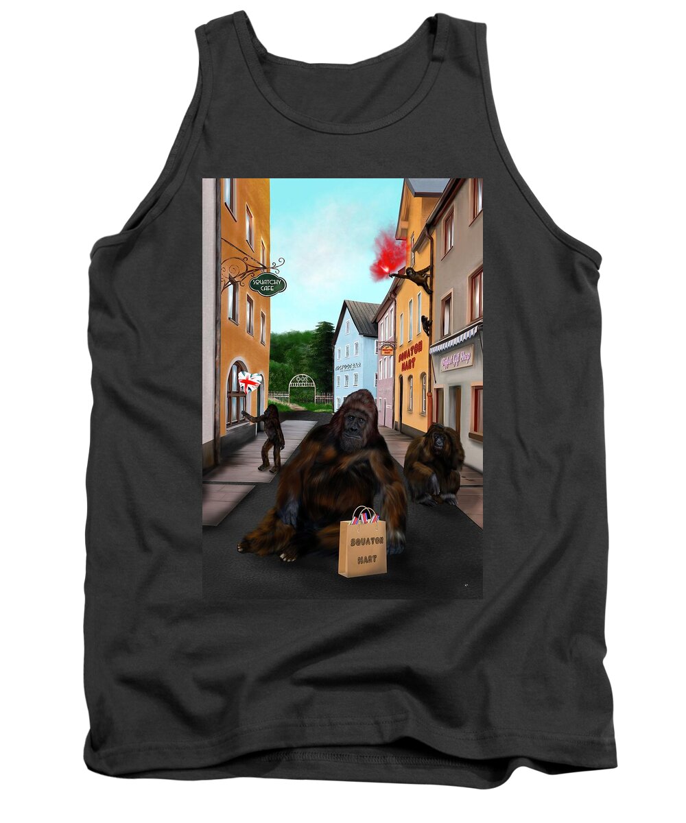 Bigfoot Art Tank Top featuring the painting Bigfoots Big Day Out by Mark Taylor