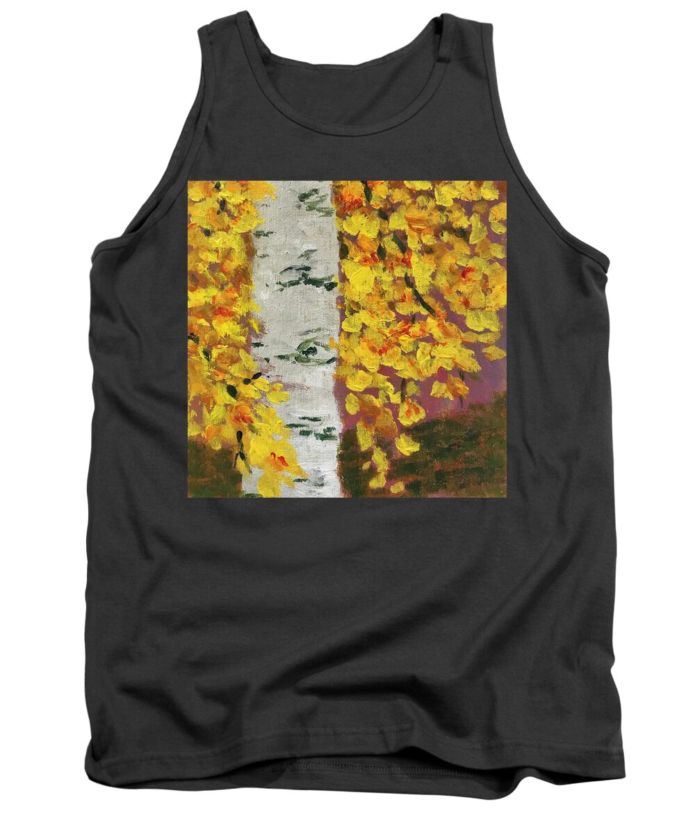 Birch Tank Top featuring the painting Birch #1 by Milly Tseng