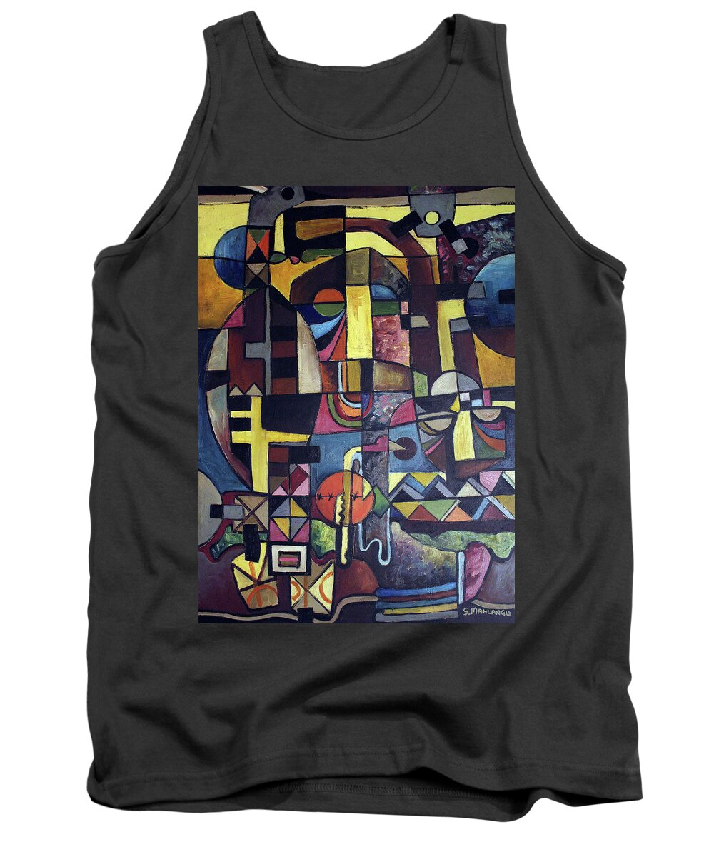 African Art Tank Top featuring the painting Bits of Time by Speelman Mahlangu