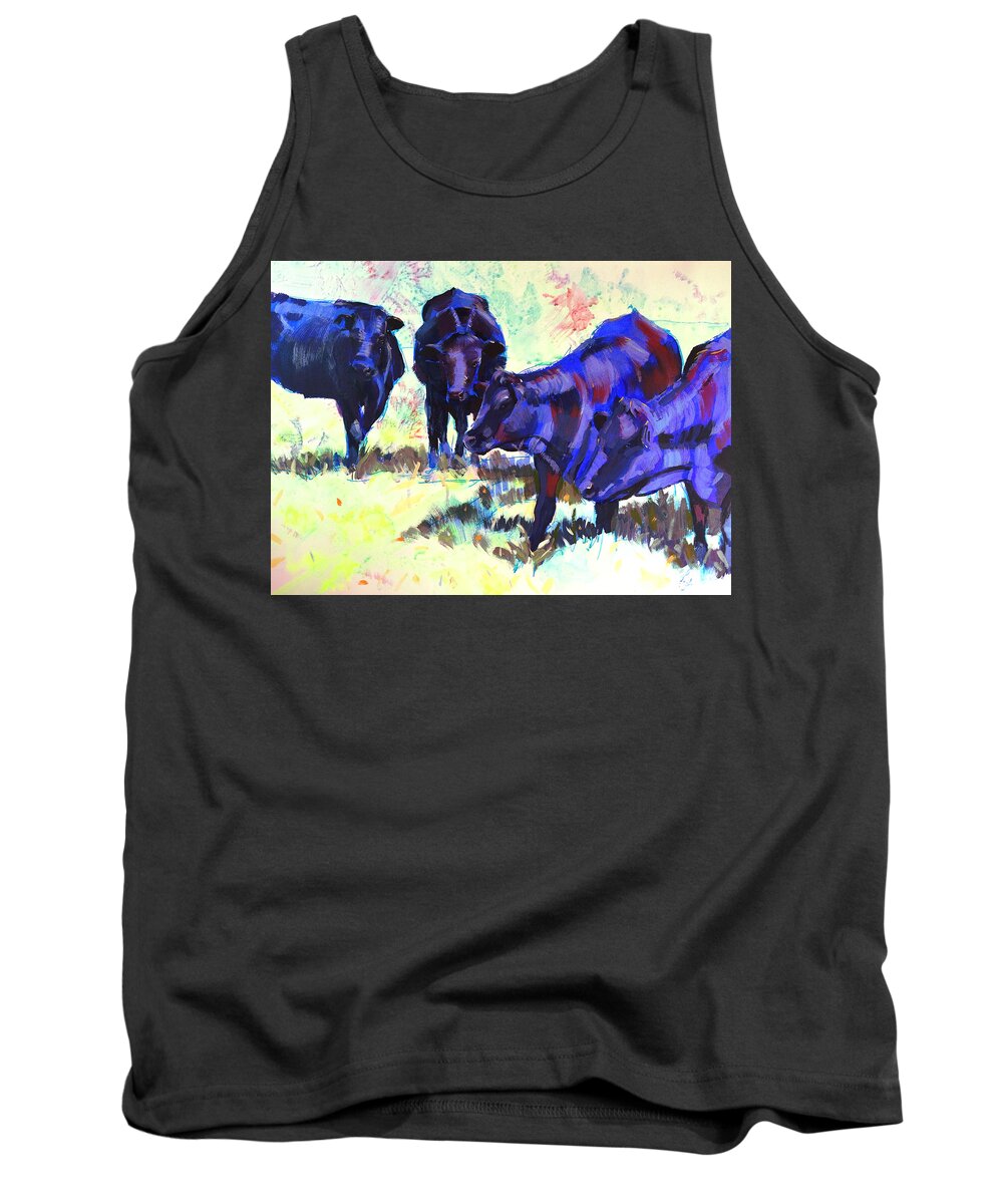Black Cattle Tank Top featuring the painting Black cattle painting by Mike Jory