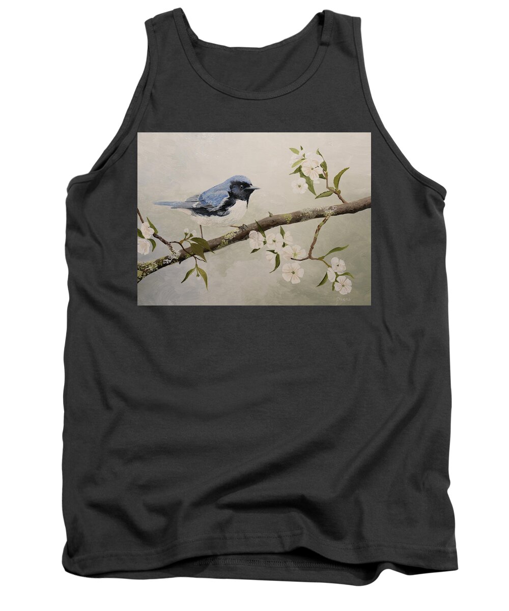 Warbler Tank Top featuring the painting Black-throated Blue Warbler by Charles Owens