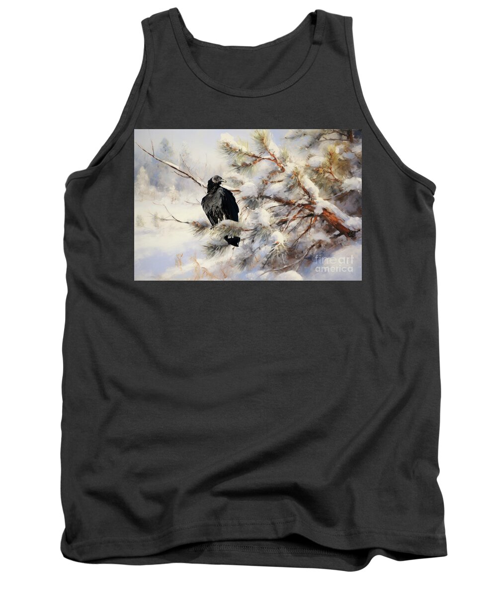 Black Vulture Tank Top featuring the mixed media Black Vulture in Winter by Eva Lechner