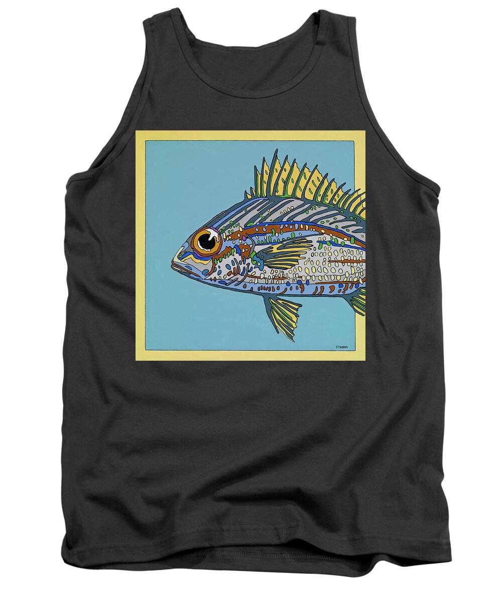 Blue Fish Ocean Salt Water Tank Top featuring the painting Blue Fish by Mike Stanko